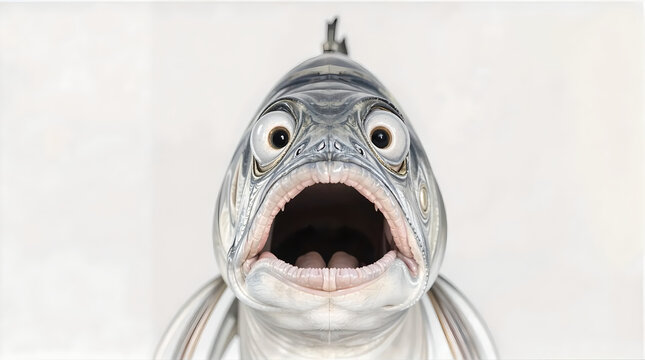 A funny fish with wide open mouth and big eyes, Surprised, shocked or amazed face front view
