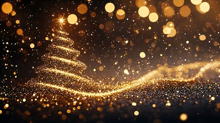 Golden Christmas Tree, Bokeh Background