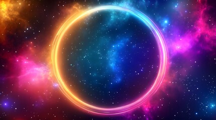 Glowing ring encircles a beautiful colorful starry space background