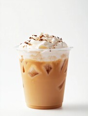 Iced Coffee with Whipped Cream and Chocolate on a White Background