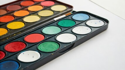 Watercolor Paint Set on White Background
