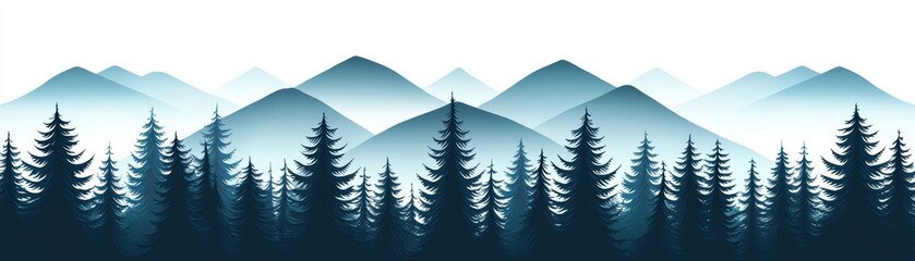 Fototapeta premium Tranquil evergreen forest layers fading into soft foggy tones perfect for environmental, hiking, or camping-related visuals