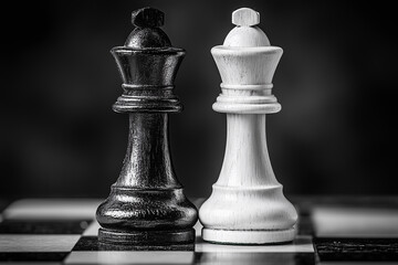 Fototapeta premium a black and white chess piece on a chess board with a white king chess piece on the board with a black king chess piece on the board