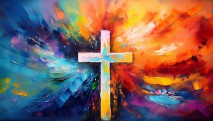 colorful painting art of an abstract background with cross christian illustration