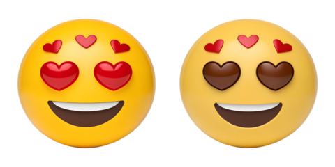 Two Varieties of Smiling Face with Hearts Emoji on White, Happy and Love-Filled Expression, PNG Transparent