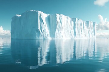 Iceberg Floats on Calm Ocean Under Blue Sky