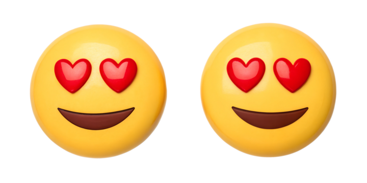Two Varieties of Smiling Face with Hearts Emoji, Cute and Joyful Sentiment, PNG Transparent