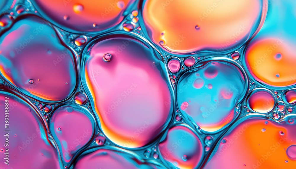 Poster Colorful abstract bubbles with vibrant reflections creating a mesmerizing visual effect.