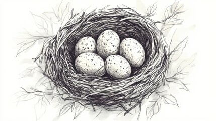 Obraz premium Five Speckled Eggs in a Bird's Nest. (1)