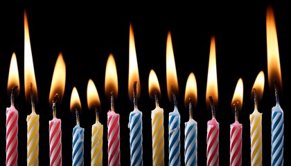 burned birthday candles isolated on transparent background