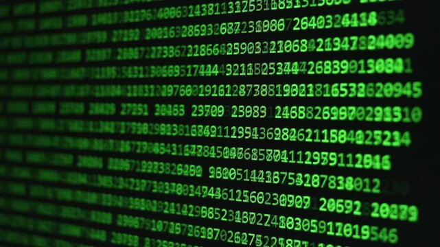 Running hacker like computer codes and information on digital screen
