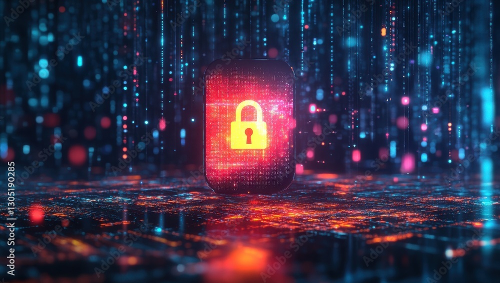 Aufkleber digital security concept with locked padlock symbol in a vibrant cyber environment representing data