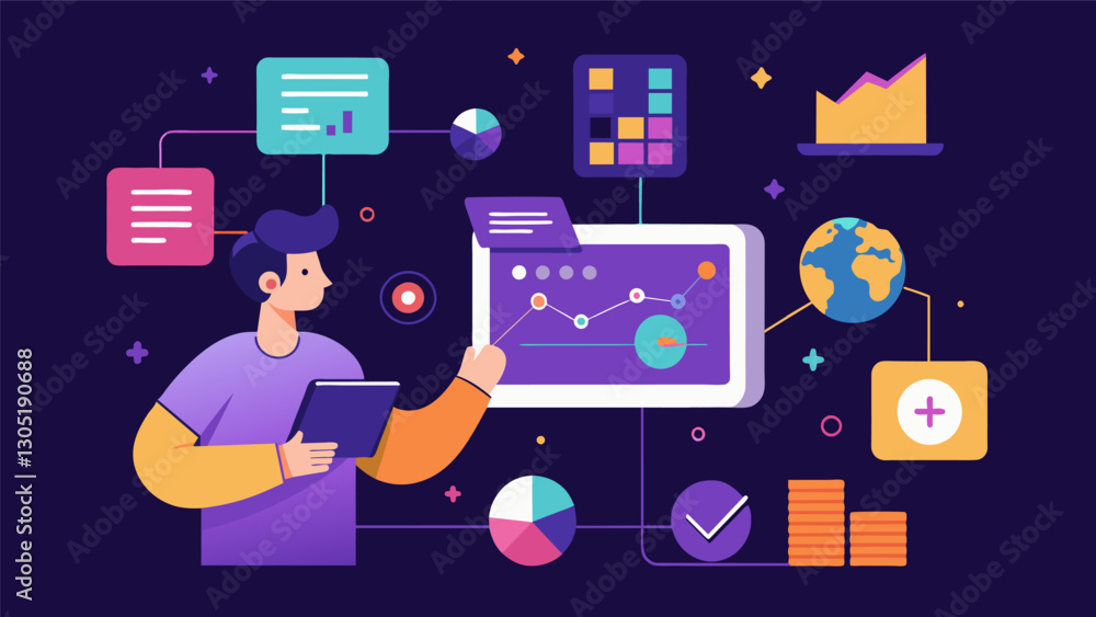Poster with the help of motion graphics and interactive effects the presenter creates a dynamic and visuall