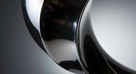 Abstract Sculptural Elegance: A modern sculpture, characterized by its fluid, black, and silver lines, evokes a sense of dynamic elegance and artistic expression. The glossy surface reflects light.
