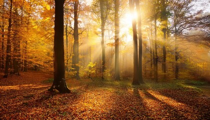 Fototapeta premium golden autumn autumn scene abstract forest scenery with rays of warm light