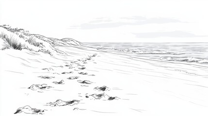 Fototapeta premium Footprints on a Serene Sandy Beach. (2)