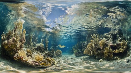 Fototapeta premium A crystal-clear underwater view of a coral reef