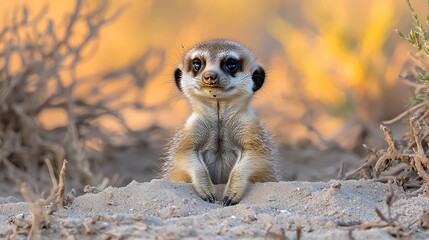 Meerkat Pup Sunset Burrow Africa