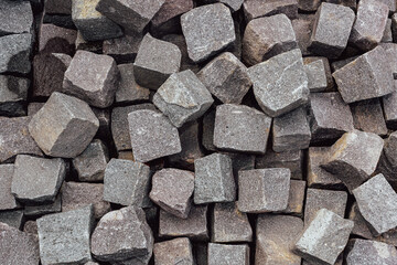 Closeup of Square Cobblestones in a Natural Grey Color Arranged in a Compact Pattern