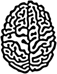 Abstract black and white brain illustration with intricate maze-like patterns. Symbolizes intelligence, creativity, and complexity, making it ideal for science, psychology, and education-related desig