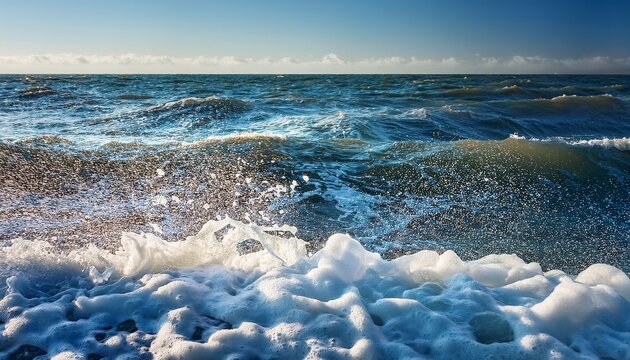 vagues ecume et gouttelettes en bord de mer