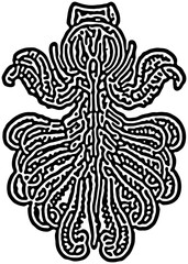 Intricate abstract pattern resembling coral or organic network structures. The black and white linework forms interconnected irregular shapes giving a natural organic aesthetic