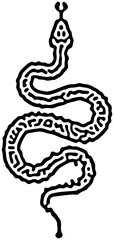 Black and white snake illustration with abstract line patterns, creating a tribal and mystical effect. Suitable for tattoos, design projects, or nature-inspired art with a surreal touch