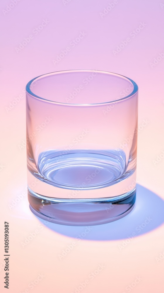 Aufkleber empty cylindrical glass on a gradient background, illuminated by soft light, casting a subtle shadow