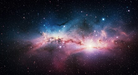 Nebula in the Cosmos: A captivating view of a vibrant nebula, a celestial cloud of gas and dust, glowing with stunning colors against a backdrop of countless stars in the vast expanse of the cosmos. 