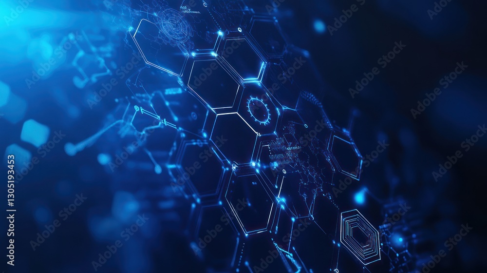 Poster abstract digital hexagon network; futuristic technology background; potential use in tech presentati