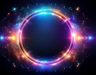 neon circle frame with shining effects and sparkles