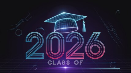 Class of 2026 Futuristic Graduation Emblem with Holographic Design Generative AI