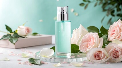 Elegant Perfume Bottle with Roses – Luxury Fragrance and Beauty Concept