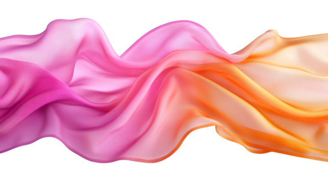 Soft pink-orange gradient fabric cascading with elegant fluidity, highlighting delicate hues against transparent luminous surface