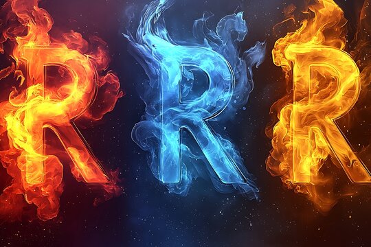 Fiery letters RRR on cosmic background