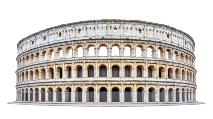 Majestic Colosseum isolated on transparent background, showcasing its iconic arches and bleachers, a testament to Roman architecture