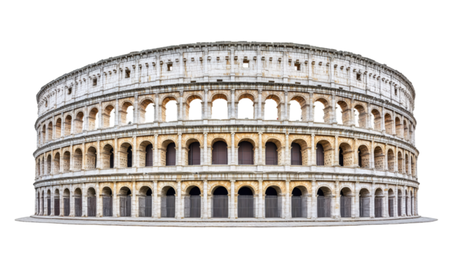 Majestic Colosseum isolated on transparent background, showcasing its iconic arches and bleachers, a testament to Roman architecture