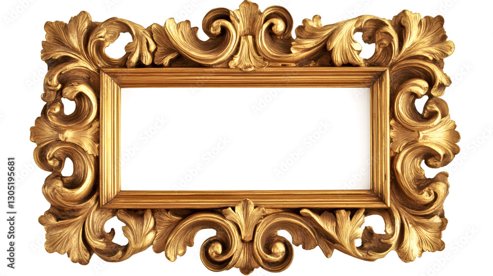 Poster golden baroque frame displaying lavish carved details, framing artistic compositions with sophistica
