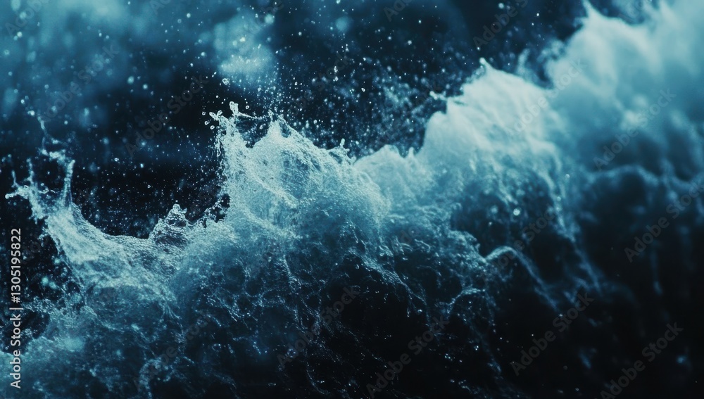 Poster dynamic ocean waves splashing with water droplets in a dark background capturing the essence of natu