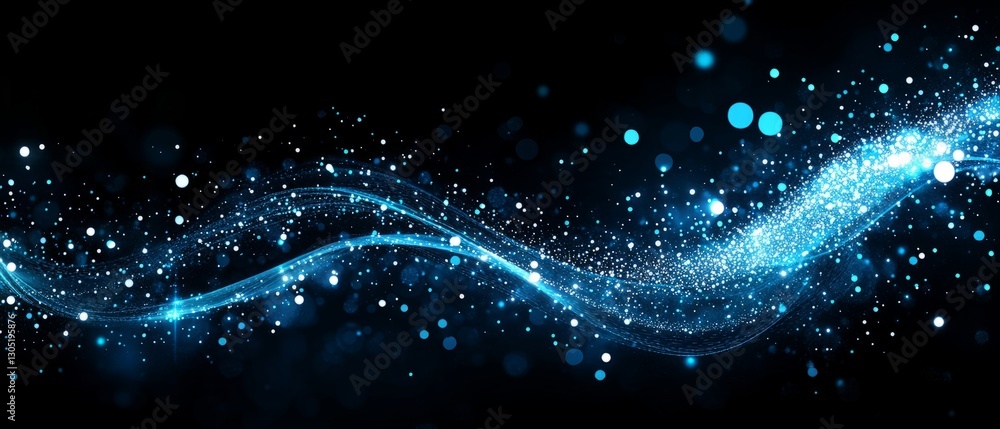 Poster cosmic swirl: an abstract, ethereal image of a luminous, flowing stream of particles, sparkling agai