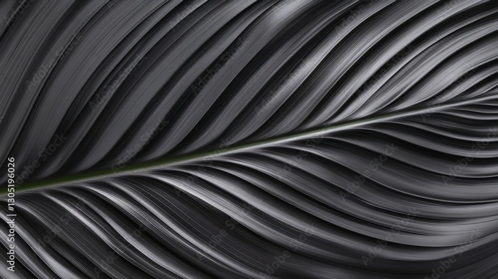 Poster close up view of a dark colored leaf with prominent veins and a textured surface. the leaf is predom
