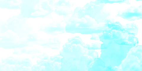 sunny sky blue light watercolor background. Aquarelle painting brush effect card paper textured canvas cloudy smoke space for text, entertaining card, template. aquamarine color graphics illustration