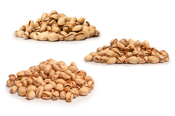 Tasty pistachios isolated on a white background.