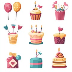 Birthday icons set cut out isolated on white background