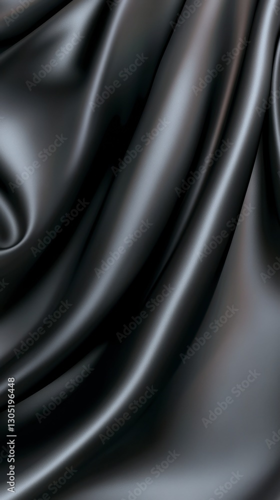 Poster dark gray fabric texture with elegant, flowing folds and soft light reflections. luxurious and smoot