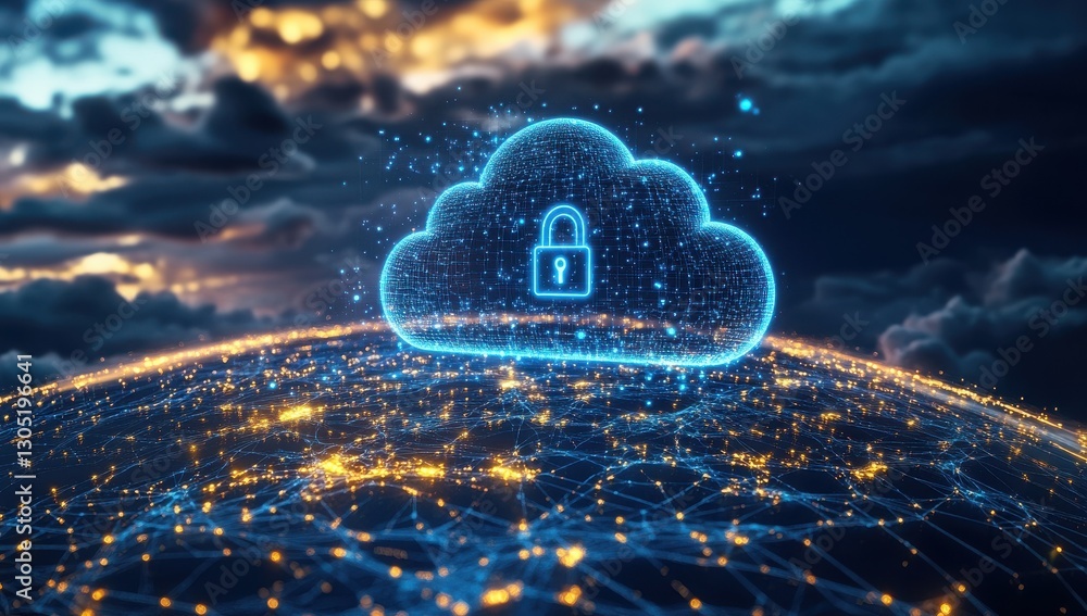 Aufkleber encrypted cloud security concept with digital lock symbol illustrating data protection against cyber