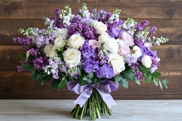 Beautiful mixed floral bouquet featuring purple and white blooms arranged with care