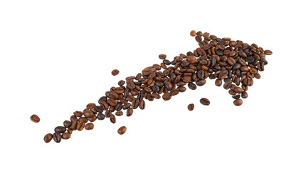coffee beans in arrow shape isolated on white or transparent png