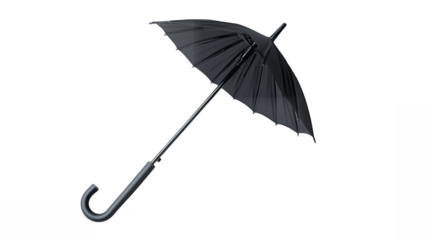A black umbrella with a sleek black handle isolated on a transparent background
