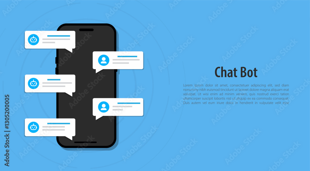 Aufkleber Online chatbot app with messages. Artificial intelligence technology concept. Automation support chatting and conversation, with bot phone. Customer support service AI. Vector illustration.